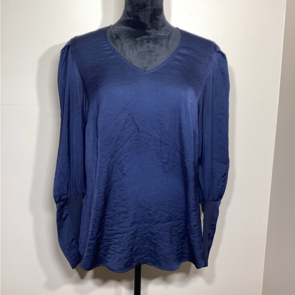 Cabi Navy Blue Long Sleeve Vneck Blouse Size Medium